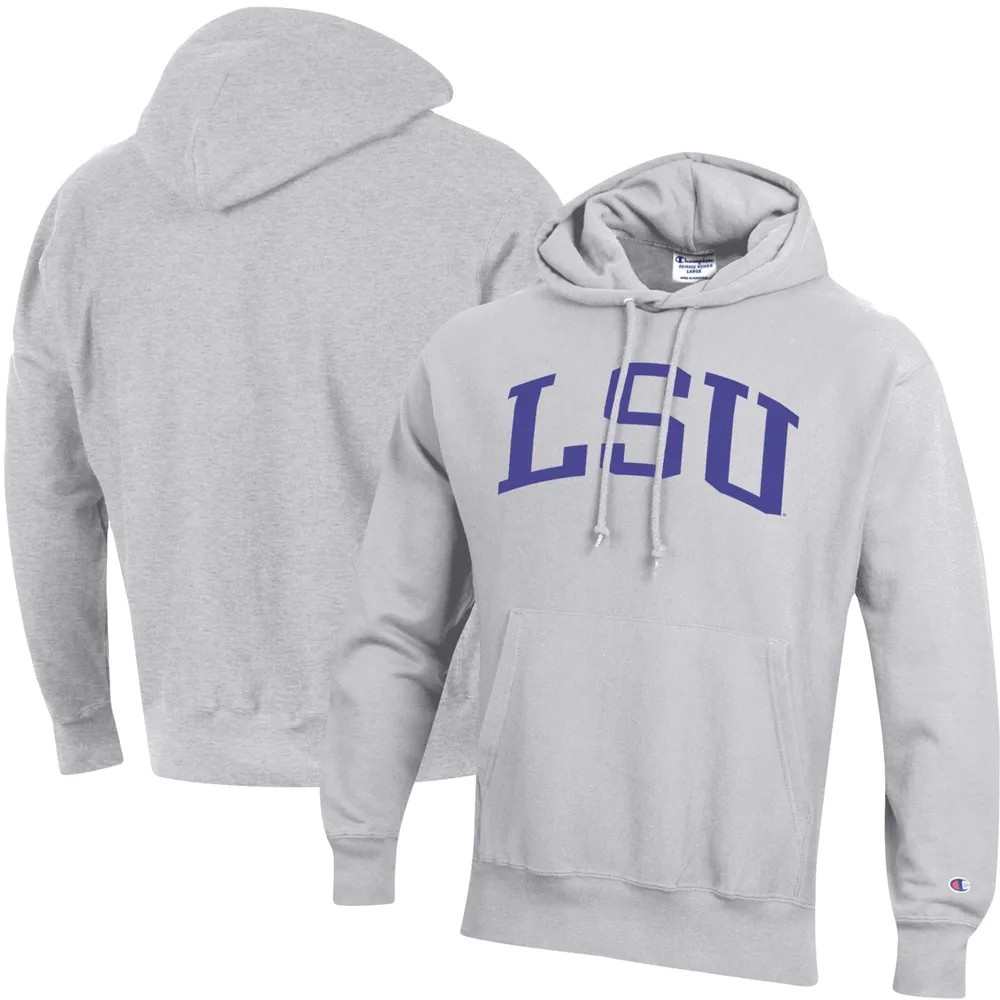 Sweat à capuche Champion Heathered Grey LSU Tigers Team Arch Reverse Weave pour hommes