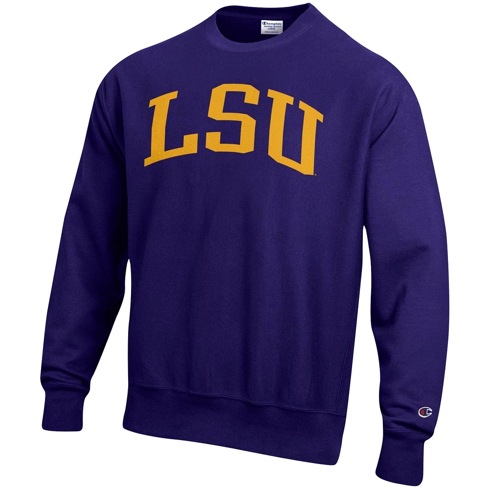 Men's Champion Purple LSU Tigers Arch Reverse Weave Pullover Sweatshirt