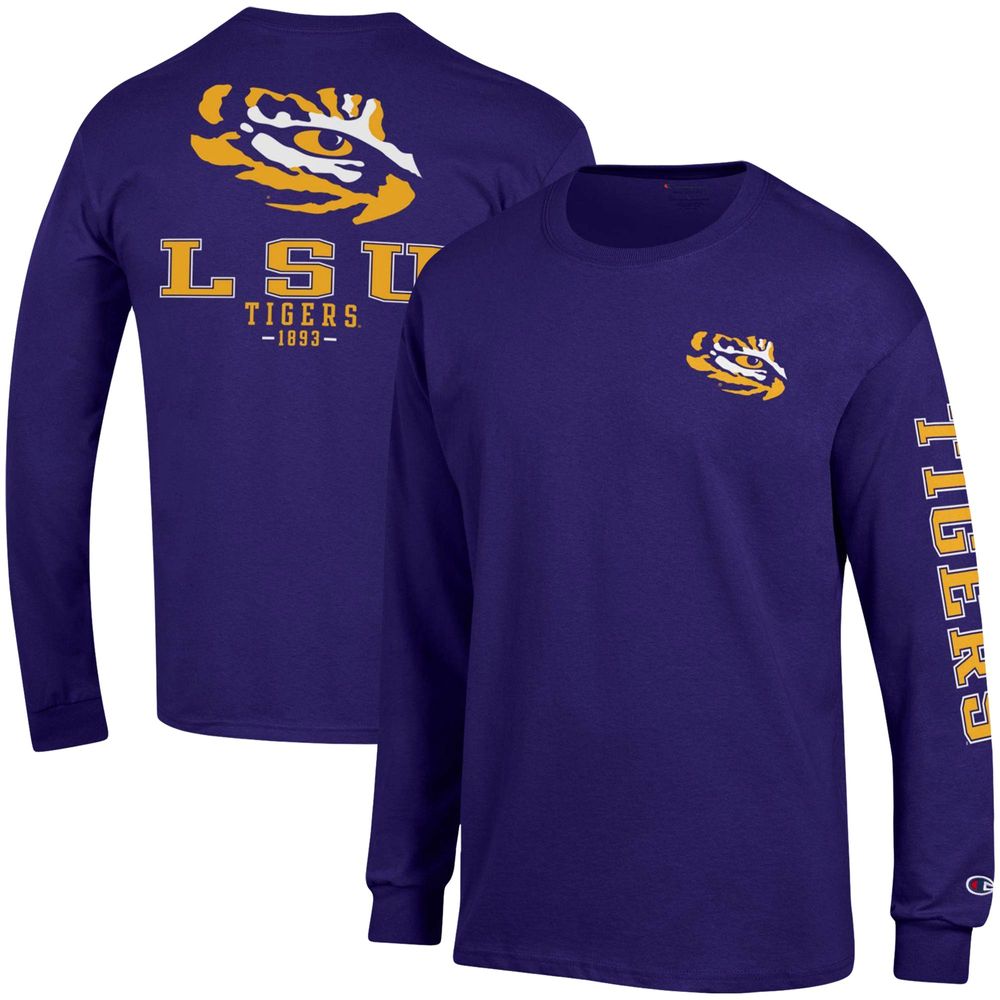 Men's Champion Purple LSU Tigers Team Stack Long Sleeve T-Shirt