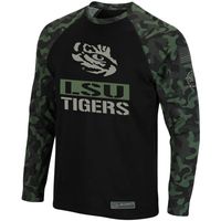 Men's Colosseum Black/Camo LSU Tigers OHT Military Appreciation Big & Tall Raglan Long Sleeve T-Shirt