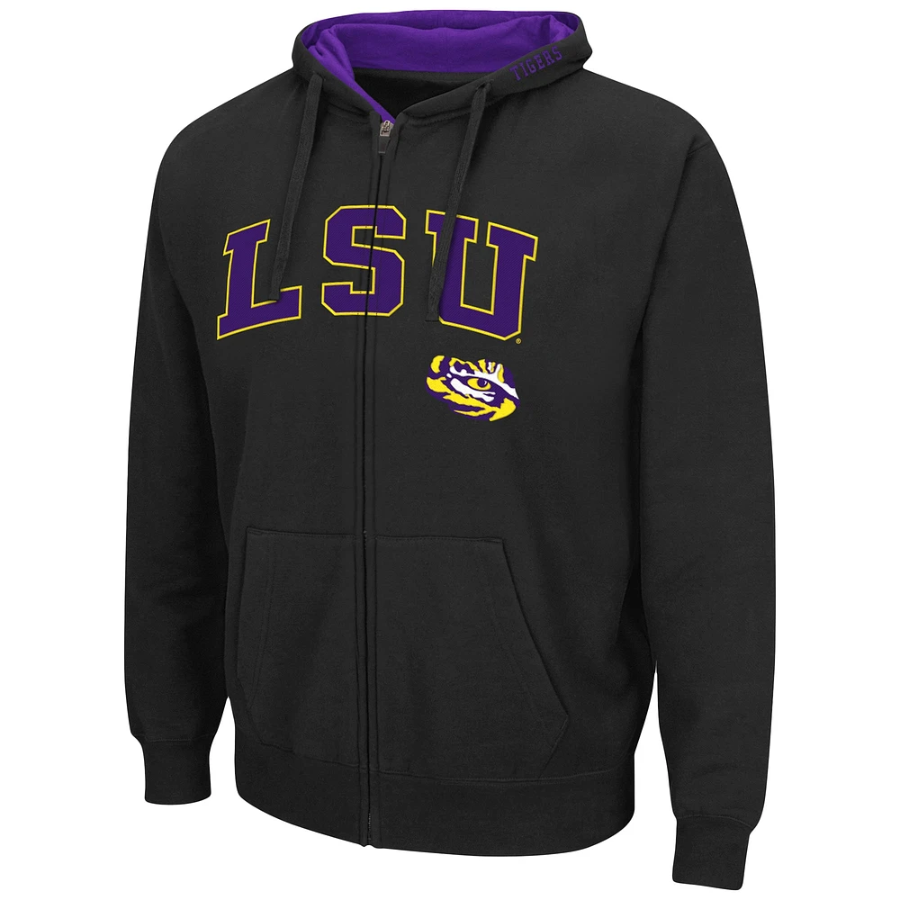 Men's Colosseum Black LSU Tigers Arch & Logo 3.0 Full-Zip Hoodie