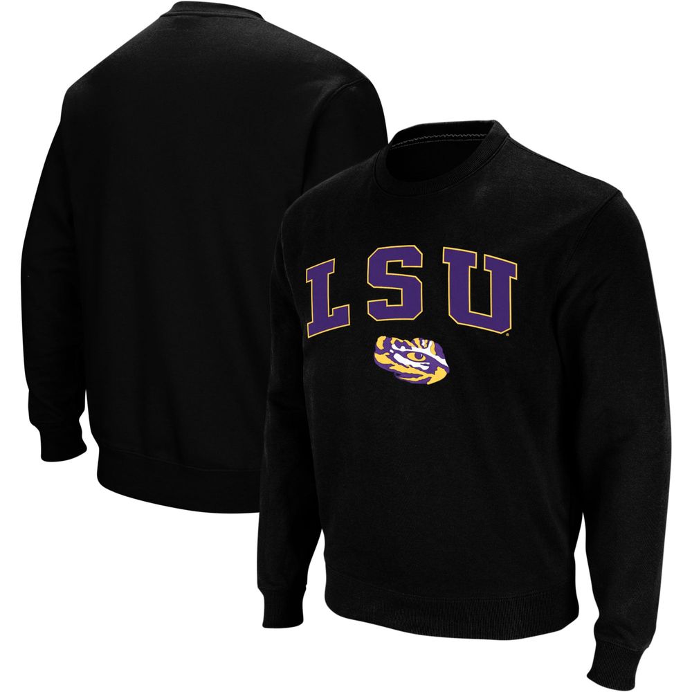 Men's Colosseum Black LSU Tigers Arch & Logo Crew Neck Sweatshirt