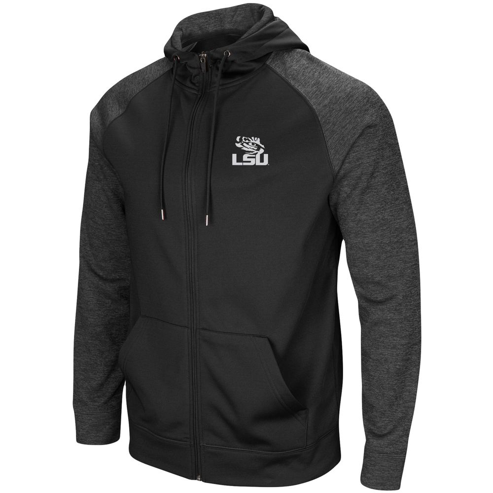 Men's Colosseum Black LSU Tigers Big & Tall Blackout Raglan Full-Zip Hoodie