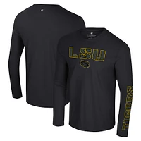 Men's Colosseum Black LSU Tigers Color Pop Active Blend 2-Hit Long Sleeve T-Shirt