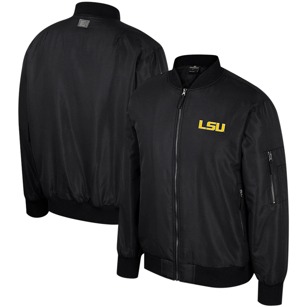 Blouson aviateur entièrement zippé Colosseum Black LSU Tigers pour homme