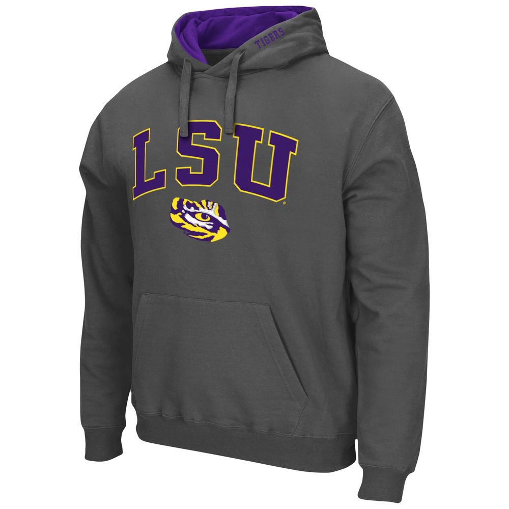 Men's Colosseum Charcoal LSU Tigers Arch & Logo 3.0 Pullover Hoodie