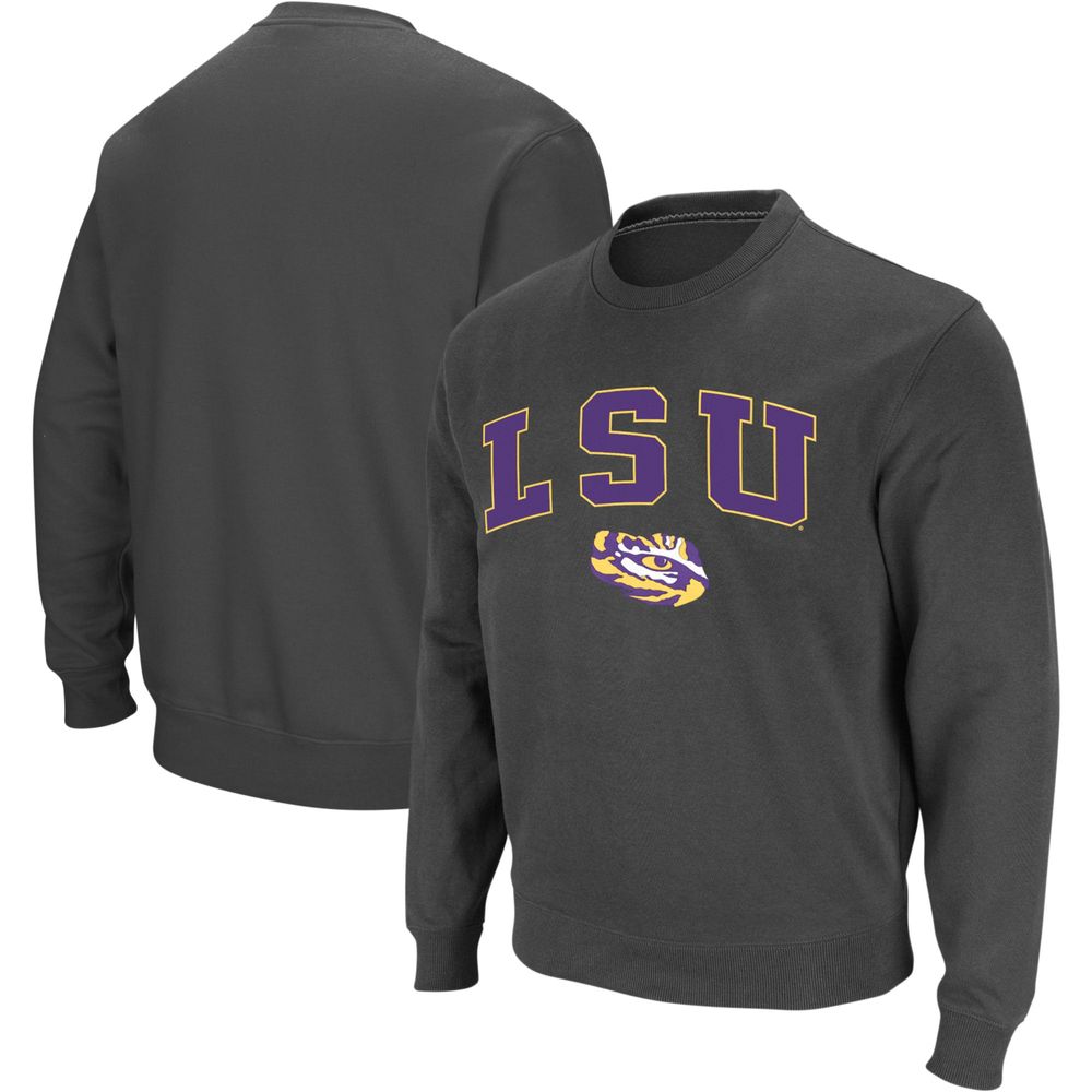 Men's Colosseum Charcoal LSU Tigers Arch & Logo Crew Neck Sweatshirt