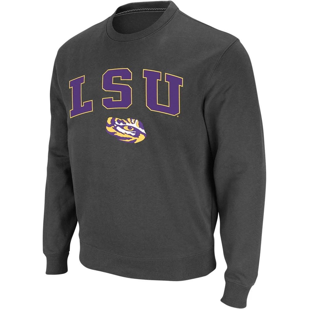 Men's Colosseum Charcoal LSU Tigers Arch & Logo Crew Neck Sweatshirt