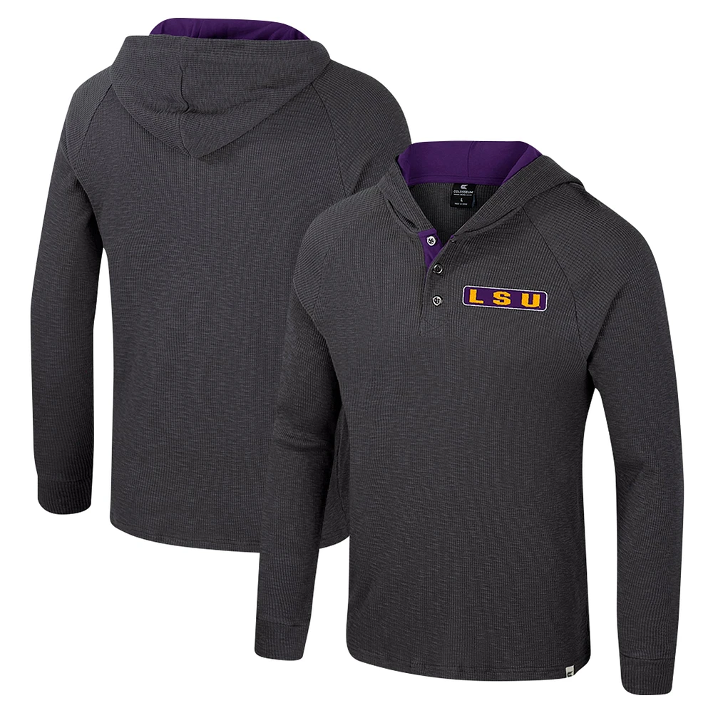 Men's Colosseum  Charcoal LSU Tigers Dujour Ralgan Long Sleeve Henley Hoodie T-Shirt