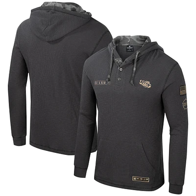 Sweat à capuche Colosseum Charcoal LSU Tigers OHT Military Appréciation Henley pour hommes