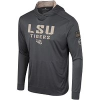 T-shirt à capuche manches longues pour hommes Colosseum Charcoal LSU Tigers OHT Military Appréciation