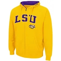 Men's Colosseum Gold LSU Tigers Arch & Logo 3.0 Full-Zip Hoodie