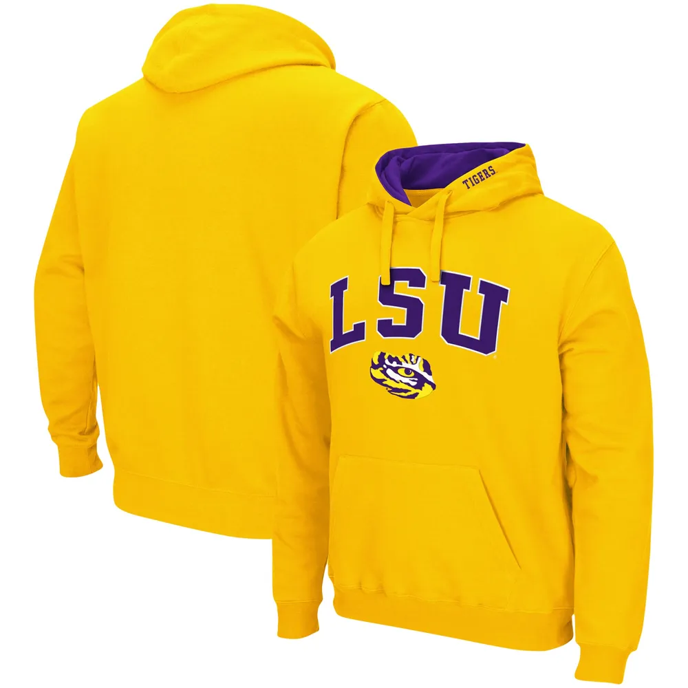 Men's Colosseum Gold LSU Tigers Arch & Logo 3.0 Pullover Hoodie