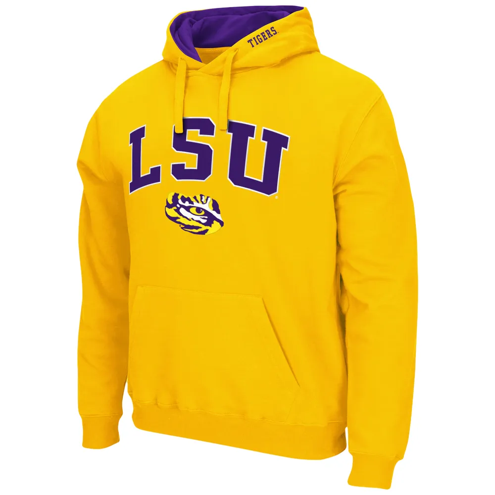 Men's Colosseum Gold LSU Tigers Arch & Logo 3.0 Pullover Hoodie