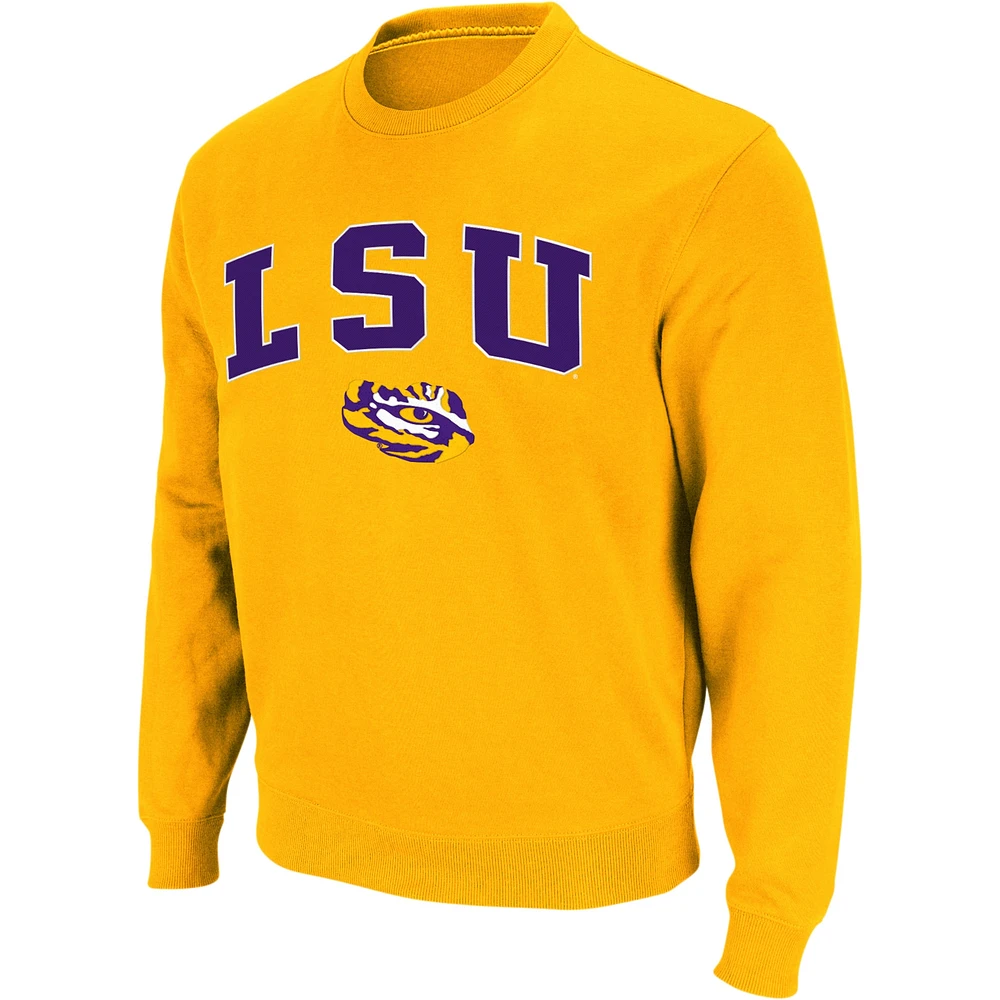 Men's Colosseum Gold LSU Tigers Arch & Logo Crew Neck Sweatshirt