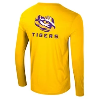 Men's Colosseum Gold LSU Tigers Logo Lockup 3-Hit Active Blend Long Sleeve T-Shirt