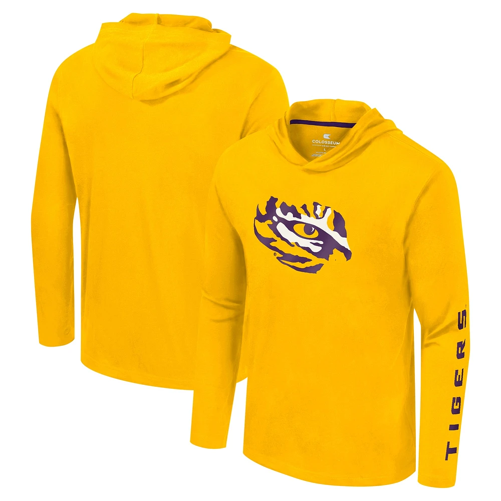 T-shirt à capuche manches longues avec logo Colosseum Gold LSU Tigers Lockup Active Blend pour hommes