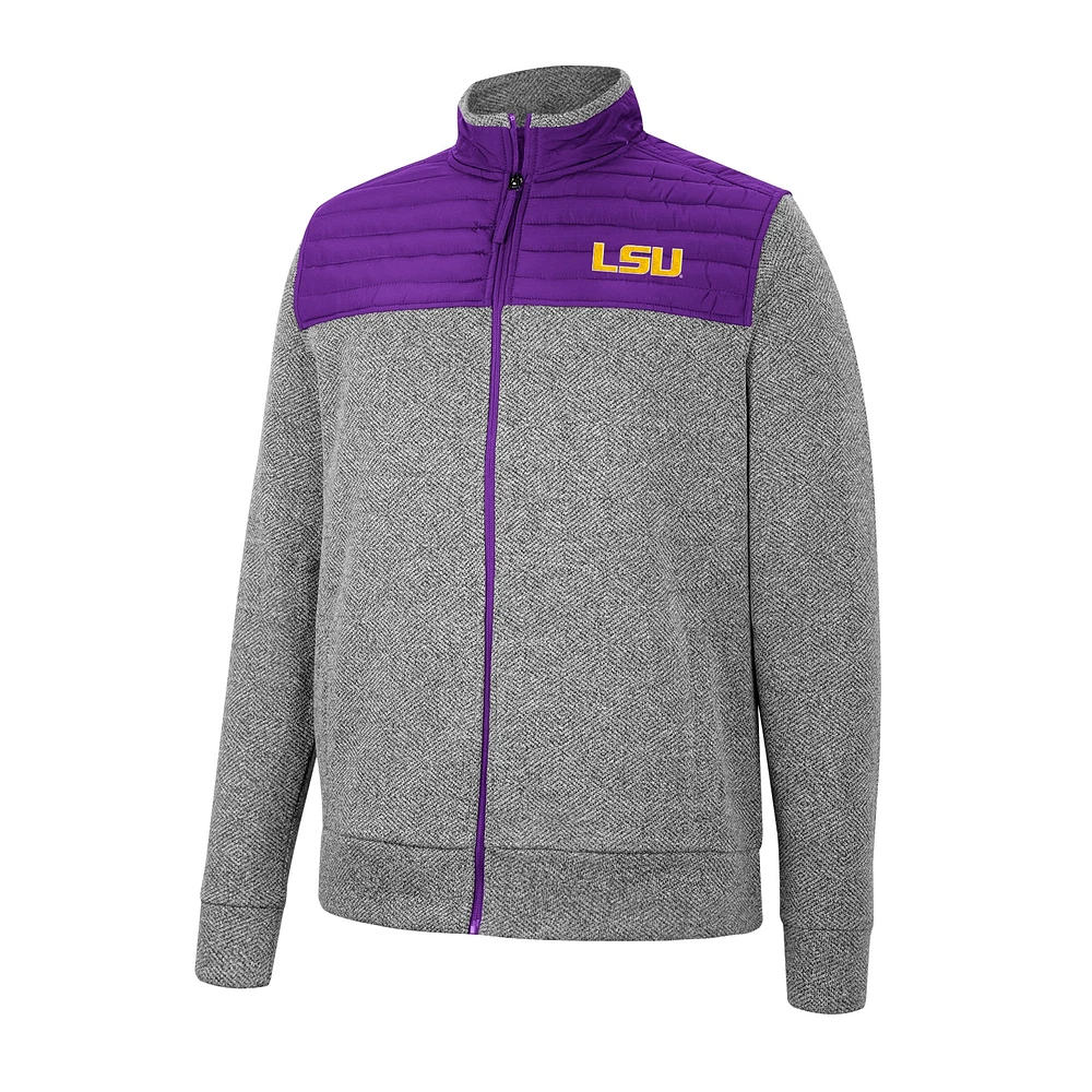 Men's Colosseum Gray/Purple LSU Tigers Putter Herringbone Full-Zip Jacket