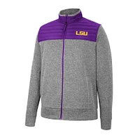 Men's Colosseum Gray/Purple LSU Tigers Putter Herringbone Full-Zip Jacket