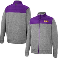 Men's Colosseum Gray/Purple LSU Tigers Putter Herringbone Full-Zip Jacket