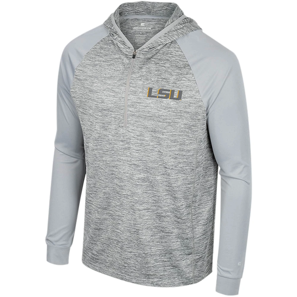 Men's Colosseum Gray LSU Tigers Cybernetic Raglan Quarter-Zip Hooded Top