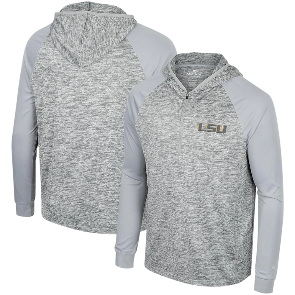 Men's Colosseum Gray LSU Tigers Cybernetic Raglan Quarter-Zip Hooded Top