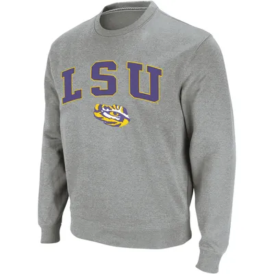 Men's Colosseum Heather Gray LSU Tigers Arch & Logo Crew Neck Sweatshirt