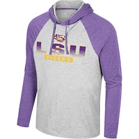 T-shirt à capuche manches longues Colosseum Heather Grey LSU Tigers Hasta La Vista Raglan pour hommes