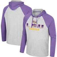 T-shirt à capuche manches longues Colosseum Heather Grey LSU Tigers Hasta La Vista Raglan pour hommes