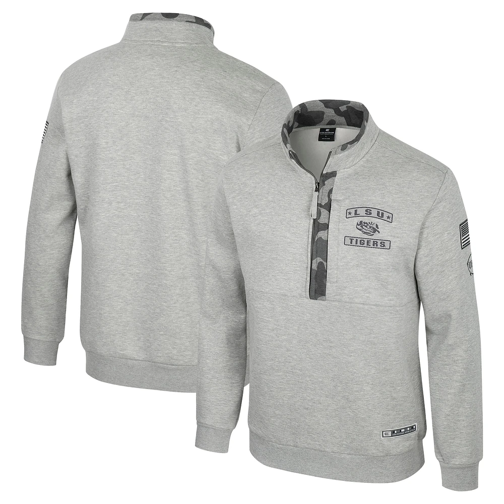 Veste polaire à fermeture éclair quart de tour pour homme Colosseum Heather Grey LSU Tigers OORAH OHT Military Appreciation