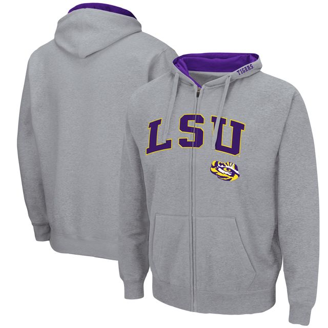 Sweat à capuche entièrement zippé Colosseum gris chiné LSU Tigers Arch & Logo 3.0 pour homme