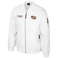 Men's Colosseum LSU Tigers White Rabbit Full-Zip Bomber Jacket