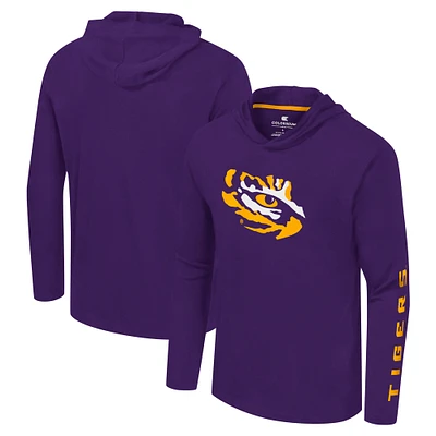 T-shirt à capuche manches longues avec logo Colosseum Purple LSU Tigers Lockup Active Blend pour hommes