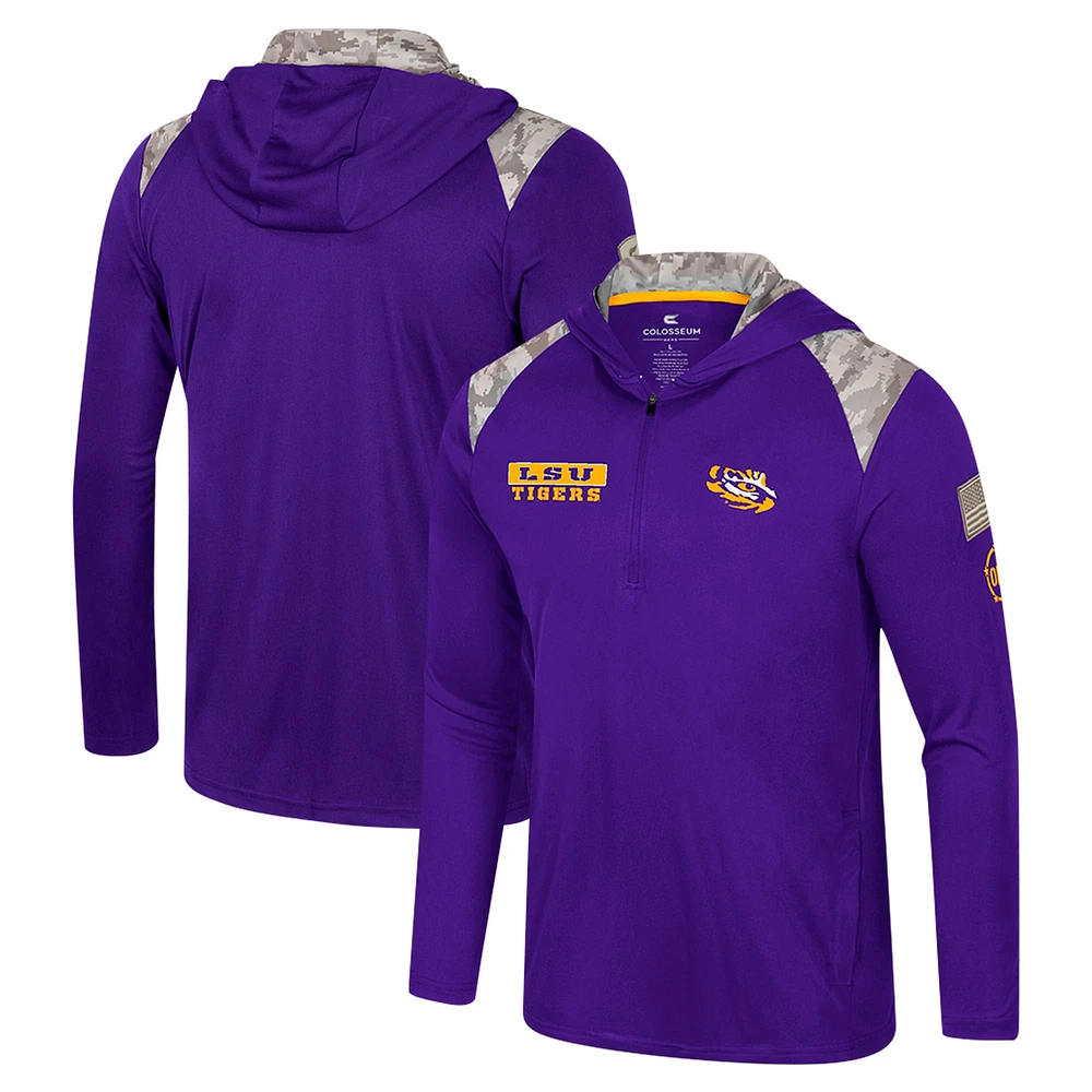 Men's Colosseum Purple LSU Tigers OHT Military Appreciation Quarter-Zip Hoodie Jacket