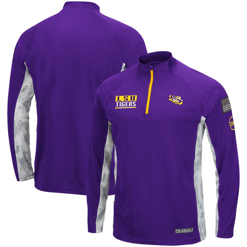 Men's Colosseum Purple LSU Tigers OHT Military Appreciation Snow Cruise Raglan 1/4-Zip Jacket