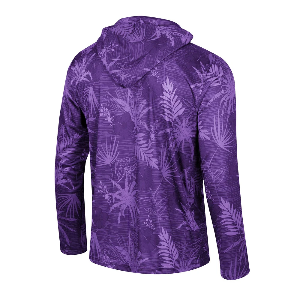 Men's Colosseum Purple LSU Tigers Palms Printed Lightweight Quarter-Zip Hooded Top