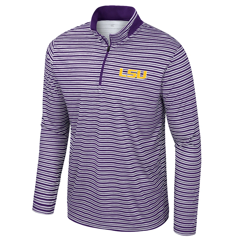 Men's Colosseum Purple LSU Tigers Striped Quarter-Zip Top