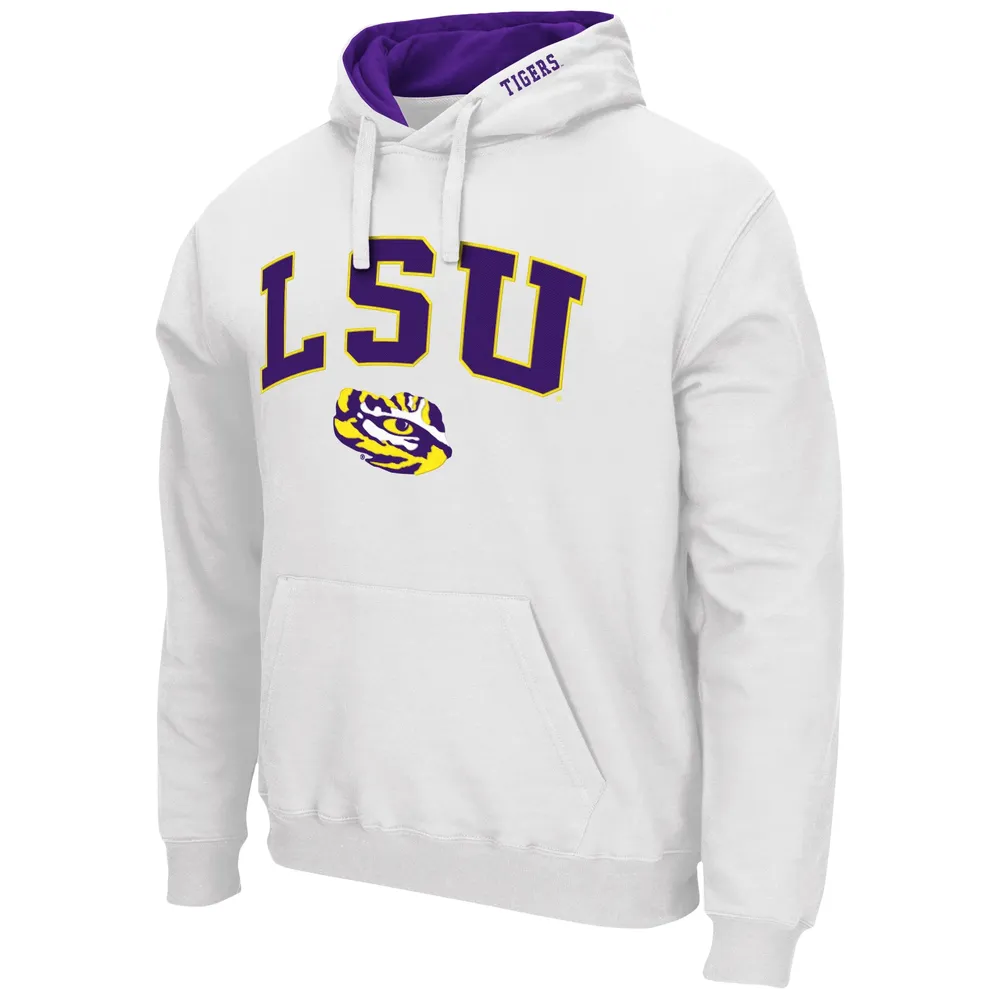 Men's Colosseum White LSU Tigers Arch & Logo 3.0 Pullover Hoodie