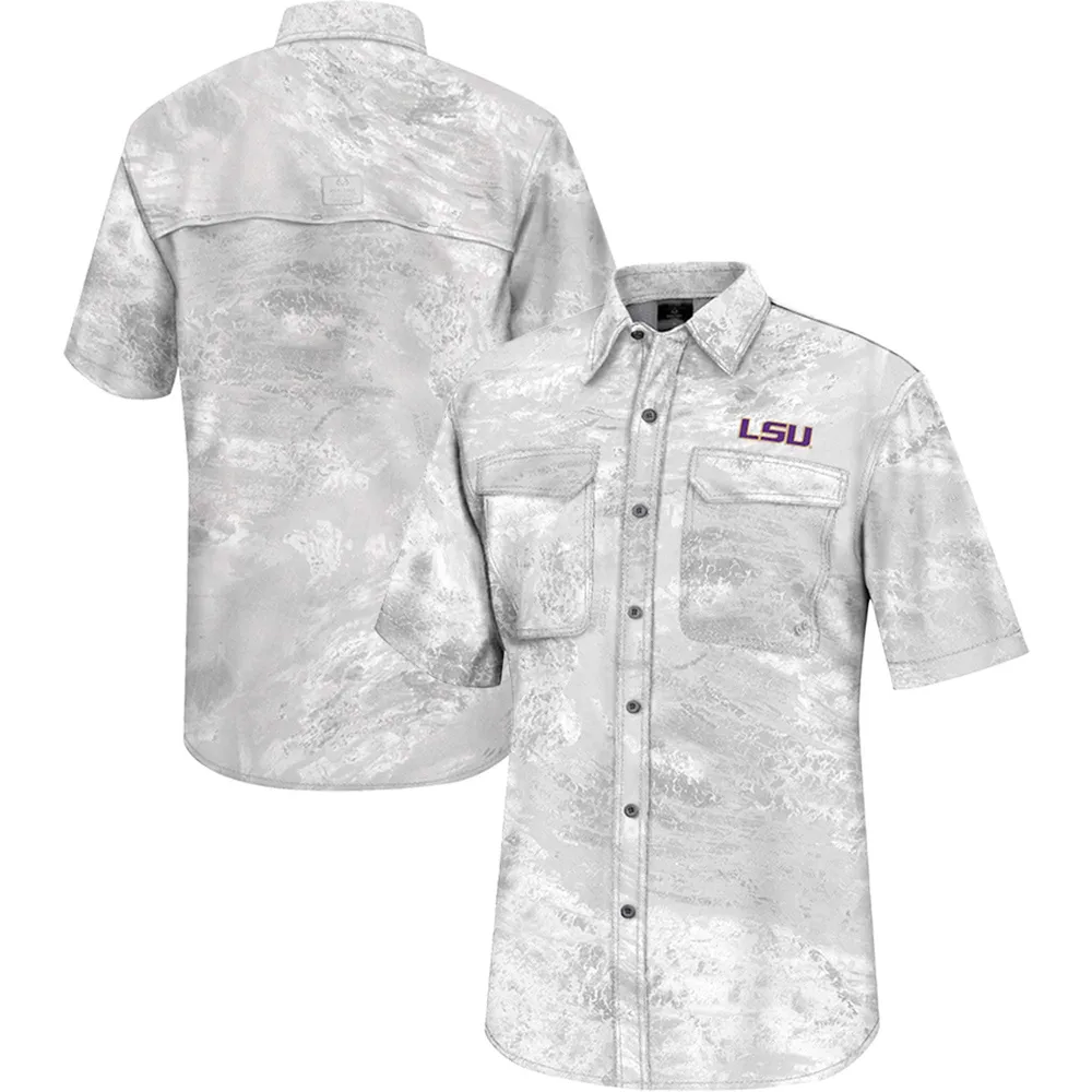 Chemise de pêche Colosseum White LSU Tigers Realtree Aspect Charter pour homme