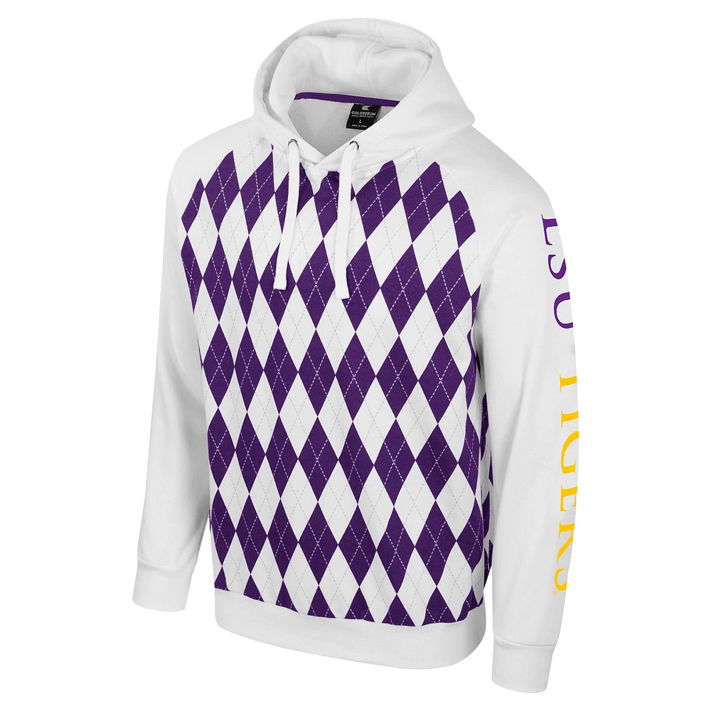 Men's Colosseum White LSU Tigers The Dealio Raglan Pullover Hoodie