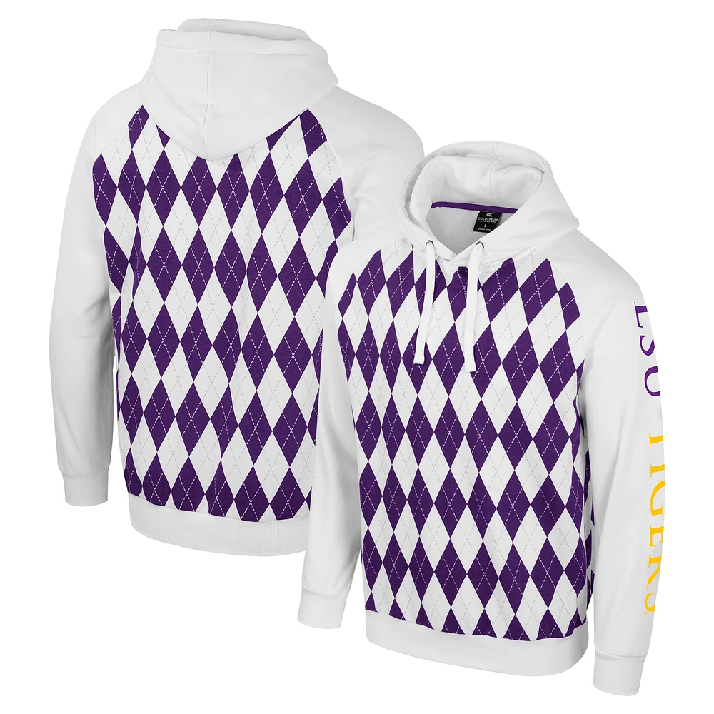 Sweat à capuche raglan The Dealio pour homme Colosseum White LSU Tigers