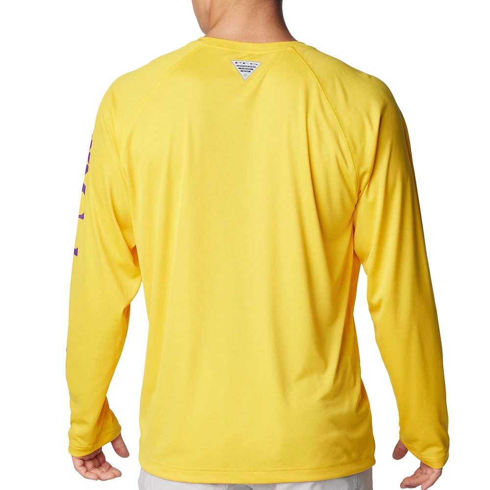 T-shirt à manches longues Columbia Gold LSU Tigers Terminal Tackle Omni-Shade Raglan pour homme