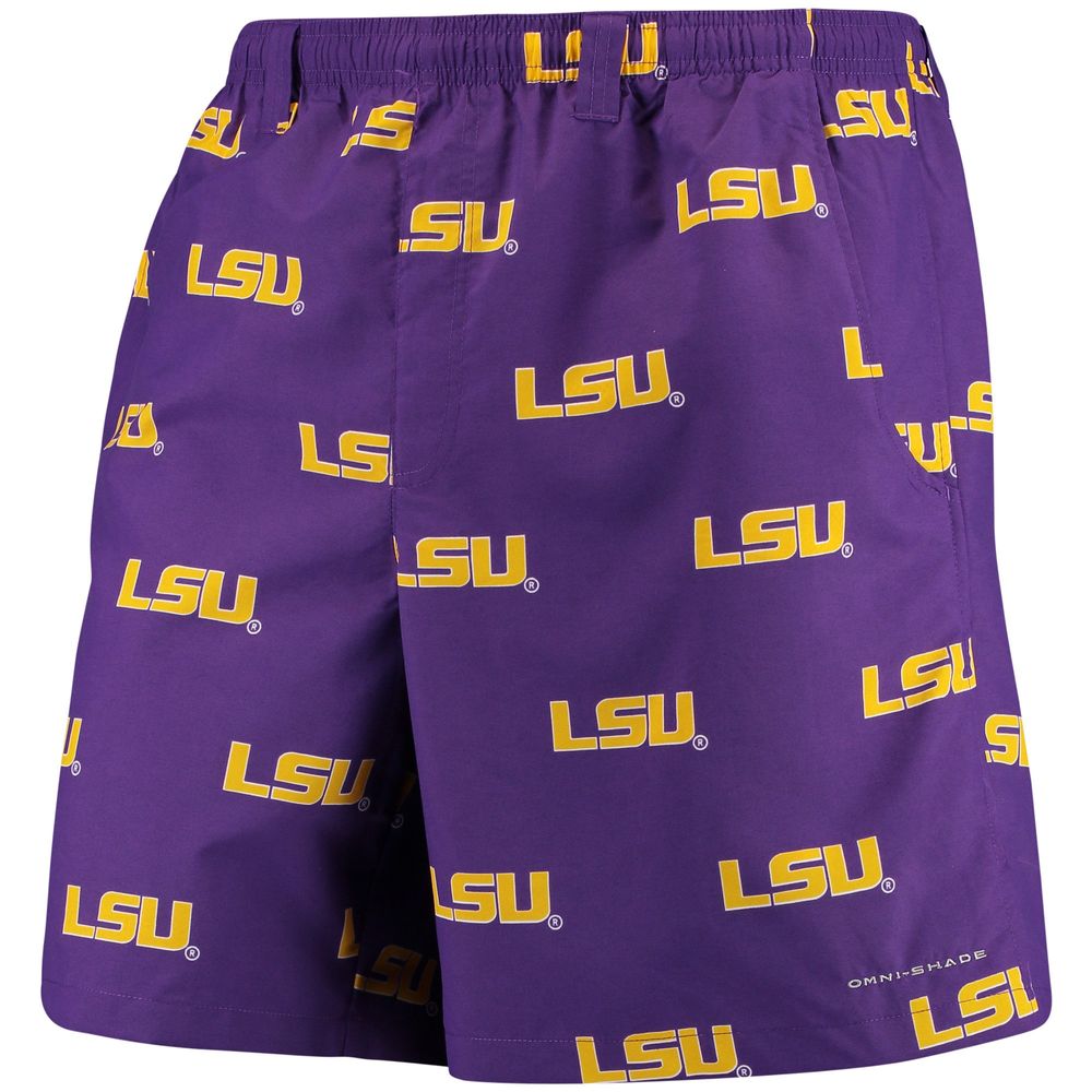 Men's Columbia PFG Purple LSU Tigers Backcast II 8" Omni-Shade Hybrid Shorts