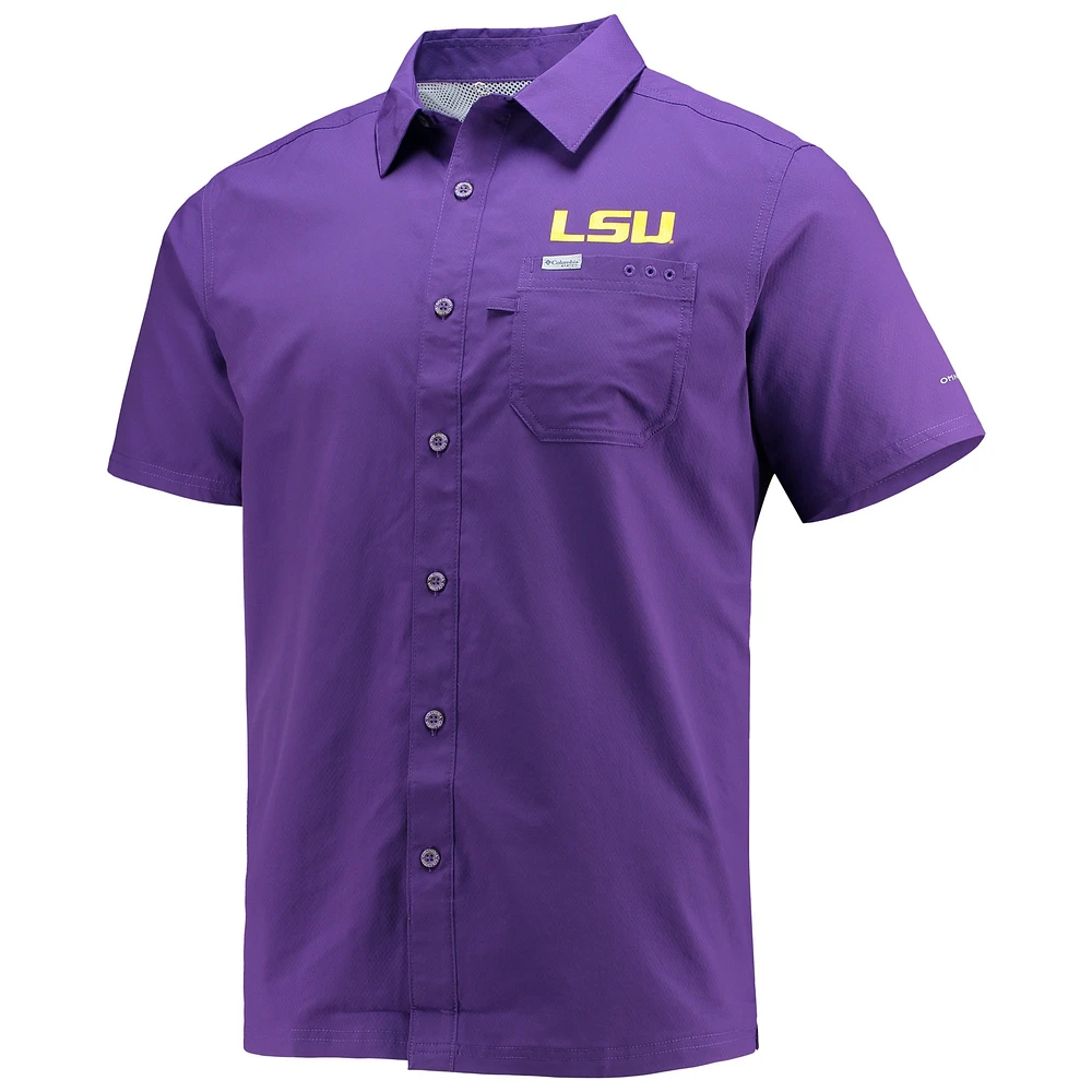 Men's Columbia PFG Purple LSU Tigers Slack Tide Camp Button-Up Shirt