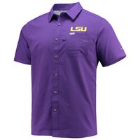 Men's Columbia PFG Purple LSU Tigers Slack Tide Camp Button-Up Shirt