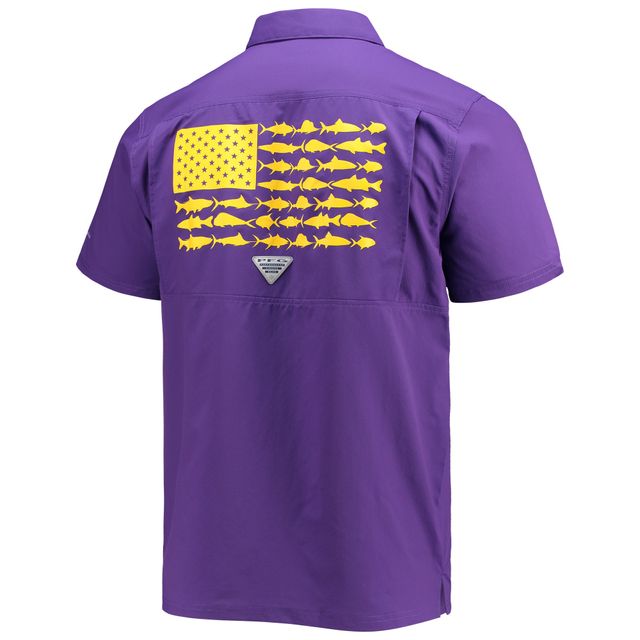 Chemise boutonnée pour homme Columbia PFG Purple LSU Tigers Slack Tide Camp