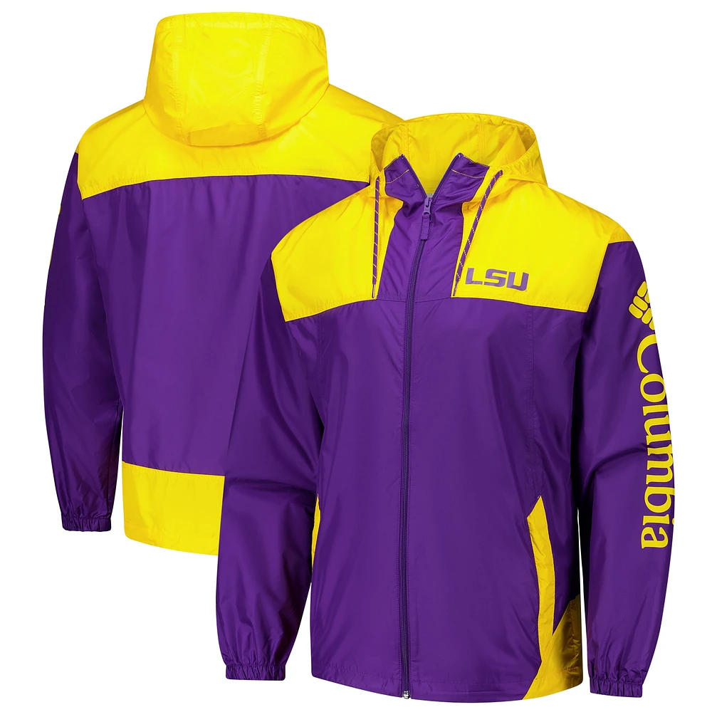 Veste coupe-vent entièrement zippée Columbia LSU Tigers Flash Challenger II Omni-Shade pour homme Violet