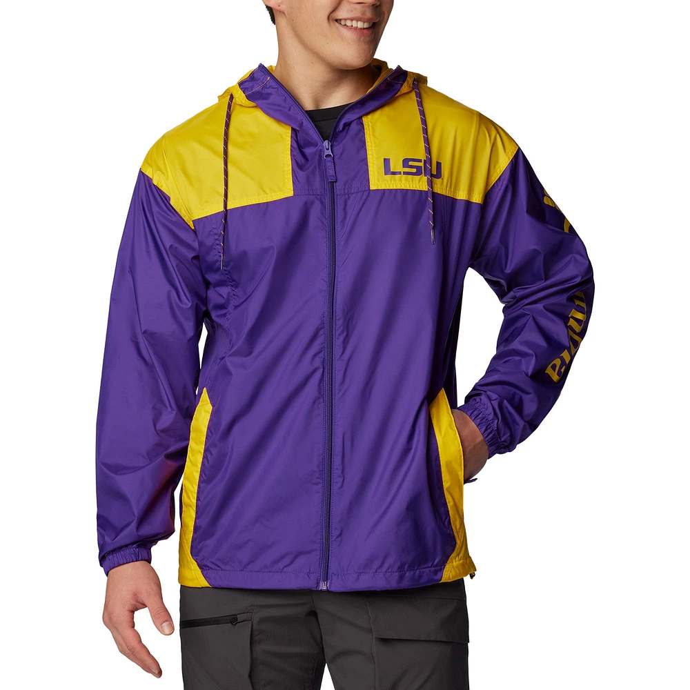 Veste à capuche coupe-vent fermeture éclair intégrale Columbia Purple LSU Tigers Flash Challenger Omni-Shade pour hommes