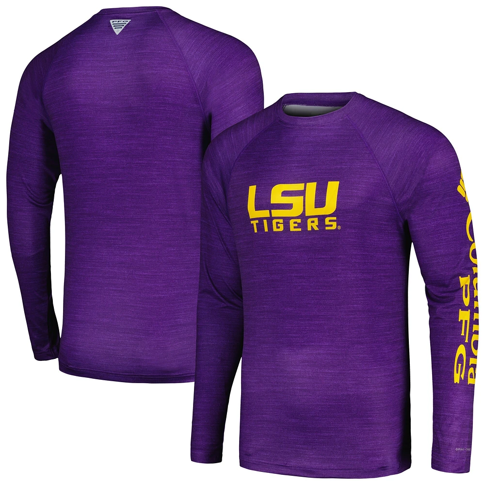 T-shirt à manches longues Columbia Purple LSU Tigers PFG Terminal Tackle Omni-Shade Raglan pour homme