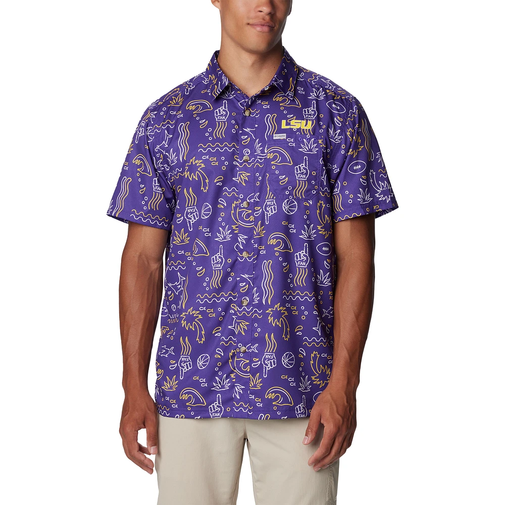 Chemise boutonnée Columbia LSU Tigers Super Slack Tide Omni-Wick violette pour hommes